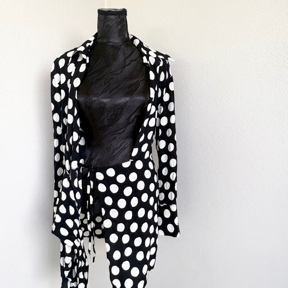 NEW Zara Polka Dot Wrap Long Sleeve Mini Dress Women M Black White Preppy - Picture 7 of 11